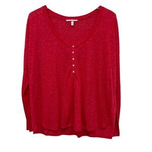 Victoria's Secret Size L Red Henley Top Scoop Neck Long Sleeves Flax Blend